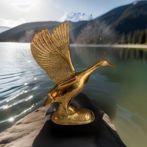 Vintage Solid Brass Taking Off Flying Duck Wings Up 14.75'' Tall - Picture 2 of 16